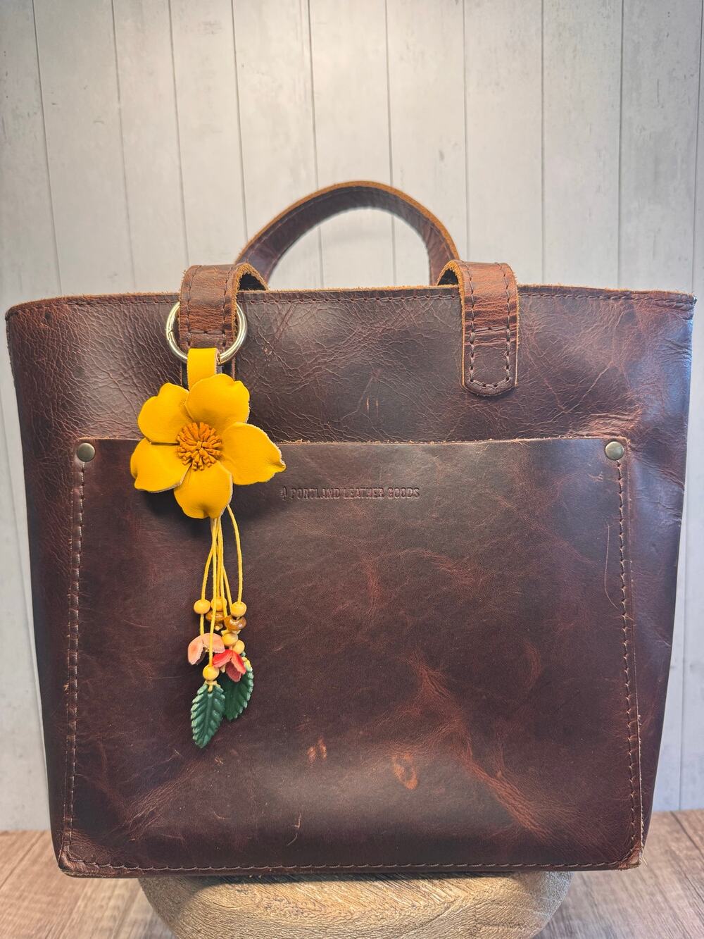 Flower Purse Charm Genuine Leather White Flower White Bag Charm NEW FAST SHIP